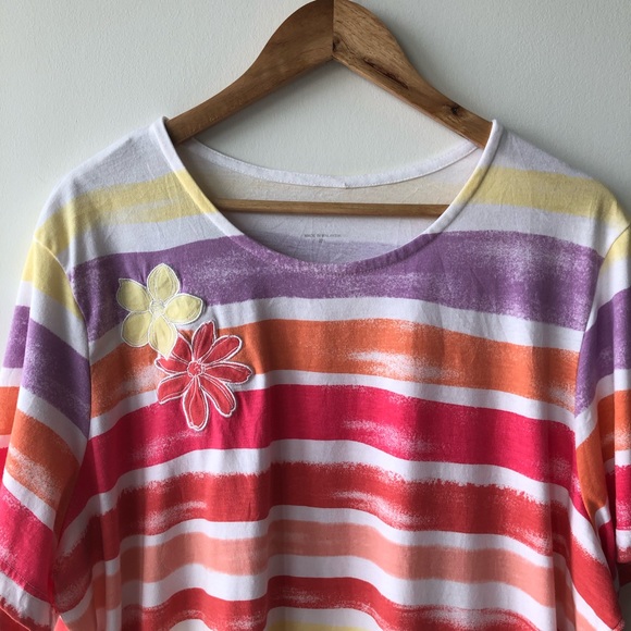 Blair Coloured Striped Embroidered Flower T Shirt - Picture 3 of 6